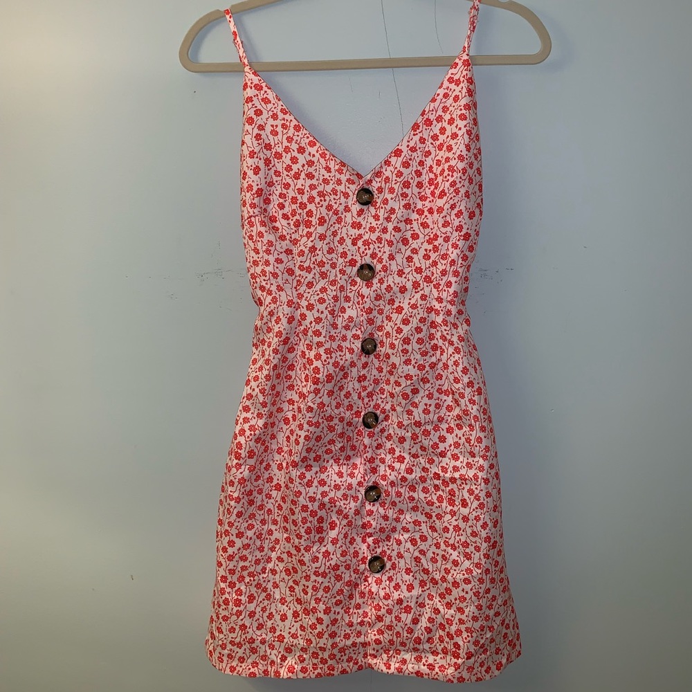 floral button front, tie-back skater dress